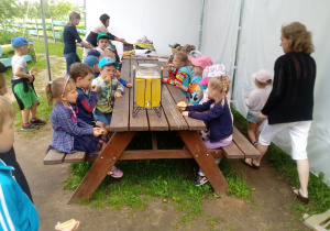 Dzieci degustują kanapki z midem i lemoniadę