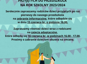 Grafika - informacja na temat zebrania i zajęć adaptacyjnych