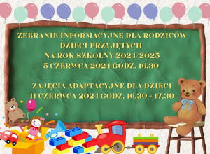 Grafika informacja o zebraniu i zajęciach adaptacyjnych