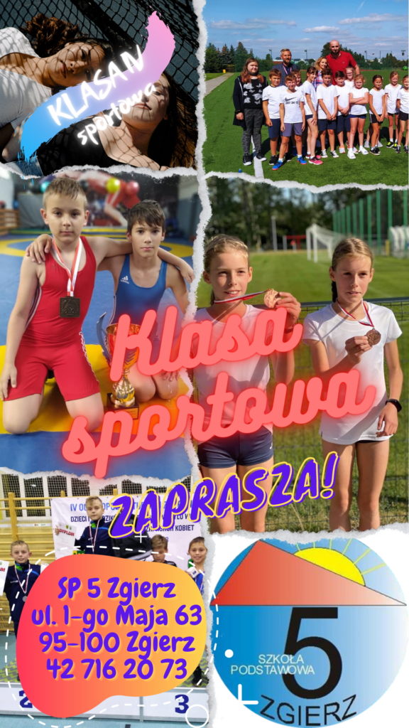 Plakat "Zapraszamy do SP5" - klasa IV sportowa